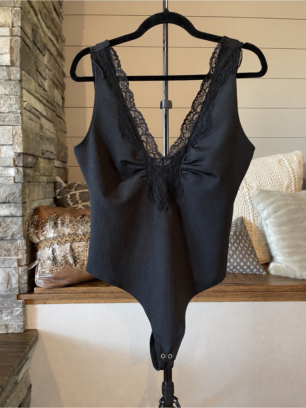 Intimately Free People First Call Black Lace Bodysuit Size Large